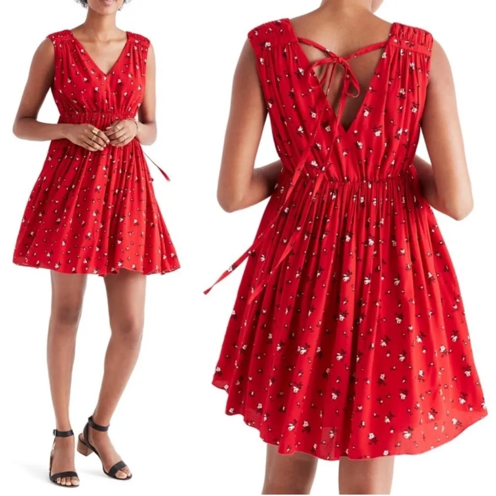 Madewell Magnolia Tie-Back Red Floral Dress Women's Size XS - Image 2