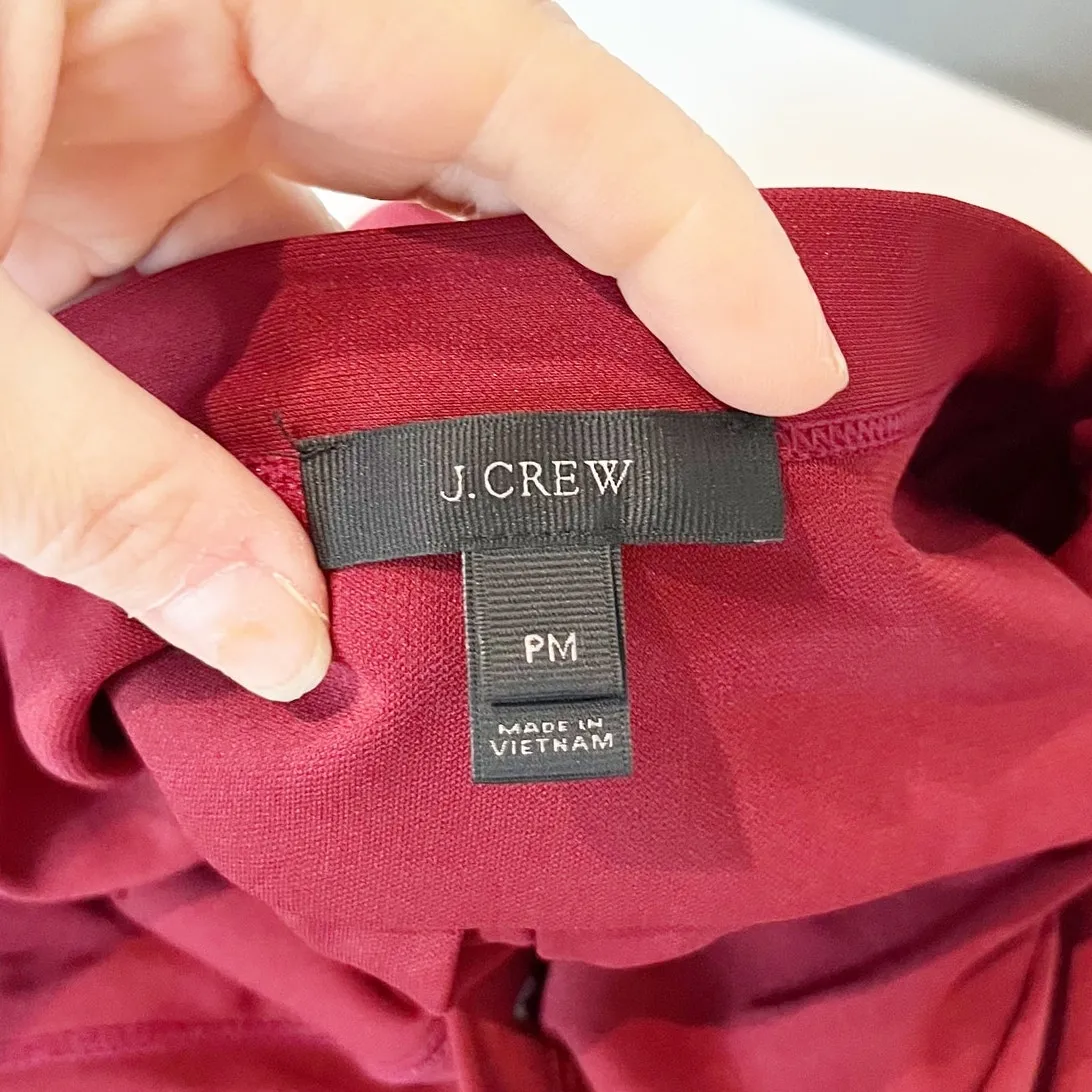 J. Crew Long Sleeve Belted Midi Shirt Dress Maroon Burgundy Red Medium Petite - Image 2