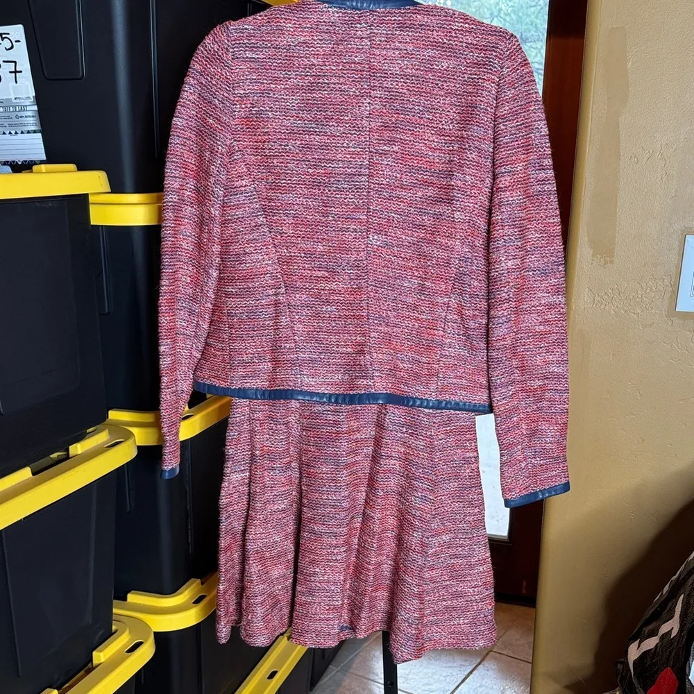 Comptoir Des Cotonniers Red & Blue Midi Dress Blazer Set Sz Small / Medium 2 Pc - Image 12