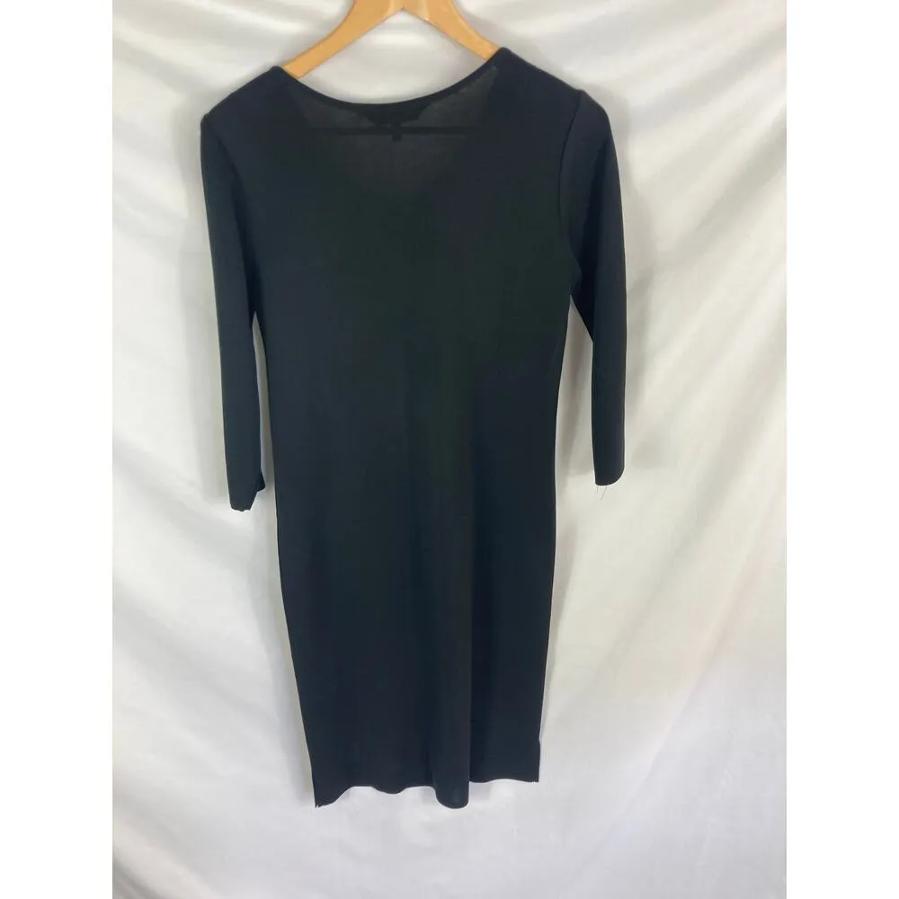 Ming Wang Black Knit 3/4 Sleeve V Neck Midi Dress Size Small - Image 6