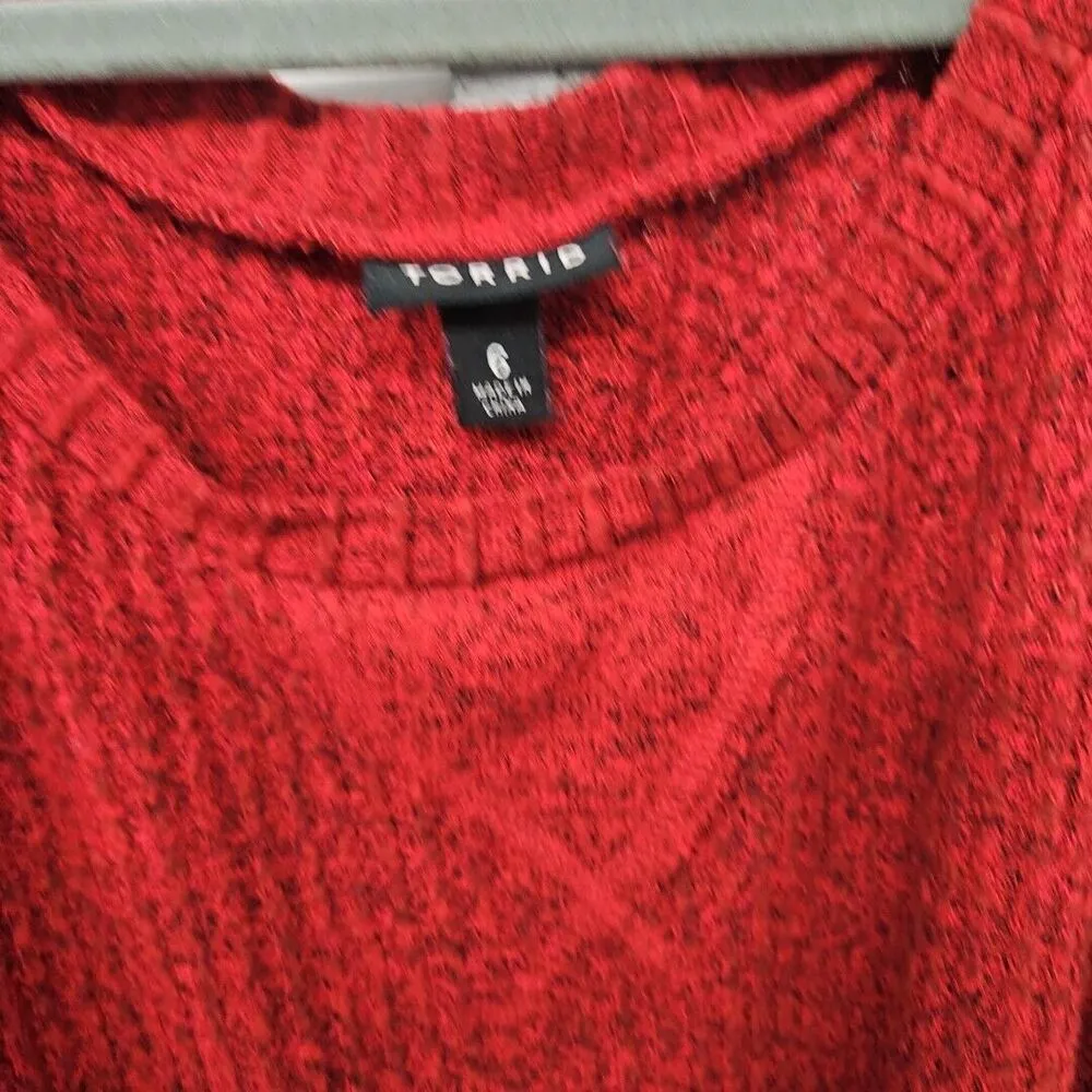 Waffle Knit Thermal Marled Womens Size 6X Knit Tunic Top Long Sleeves Red - Image 7