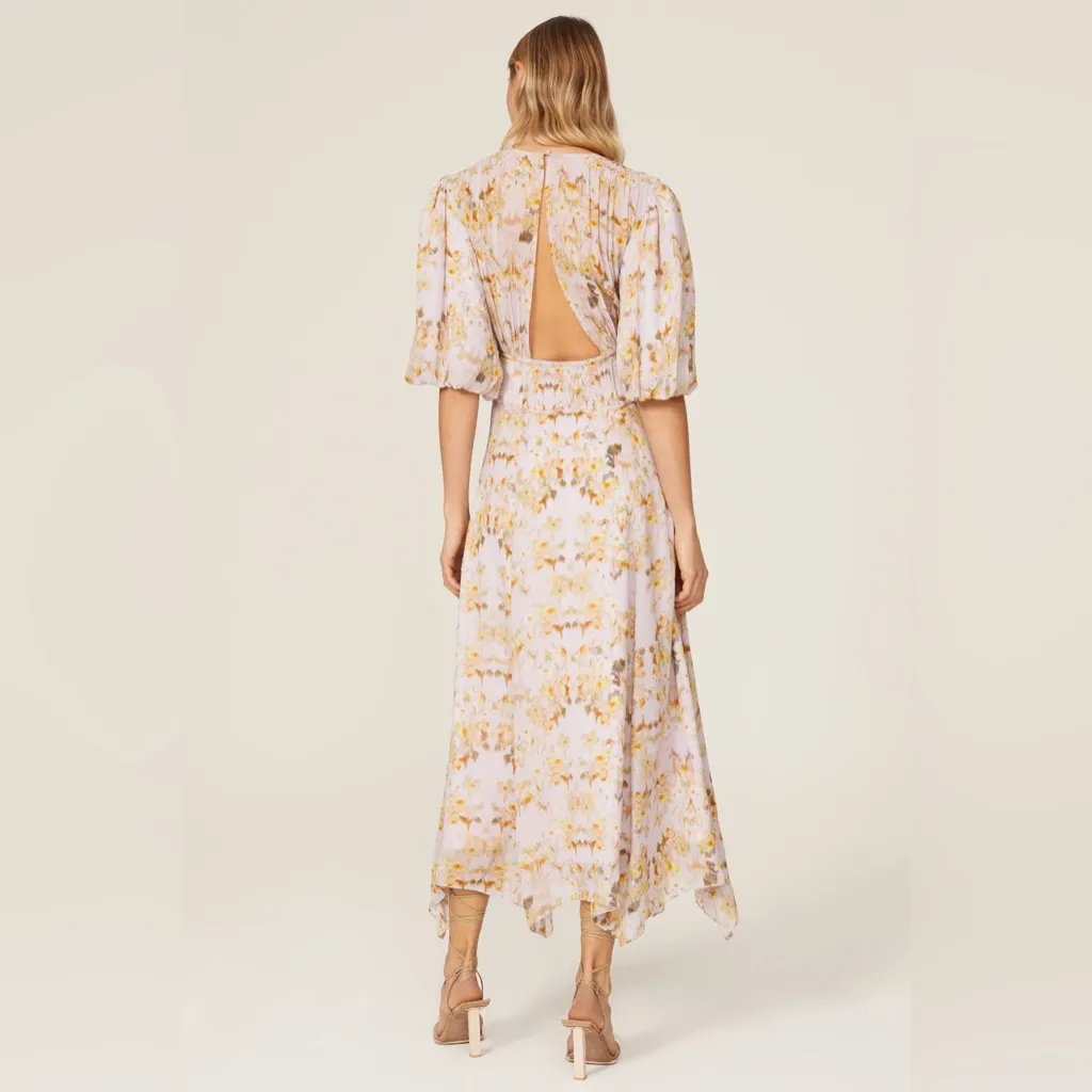 ALLSAINTS Aspen Momo Dress Womens  Lavender Floral Midi V-Neck Open Back 4‎ - Image 2