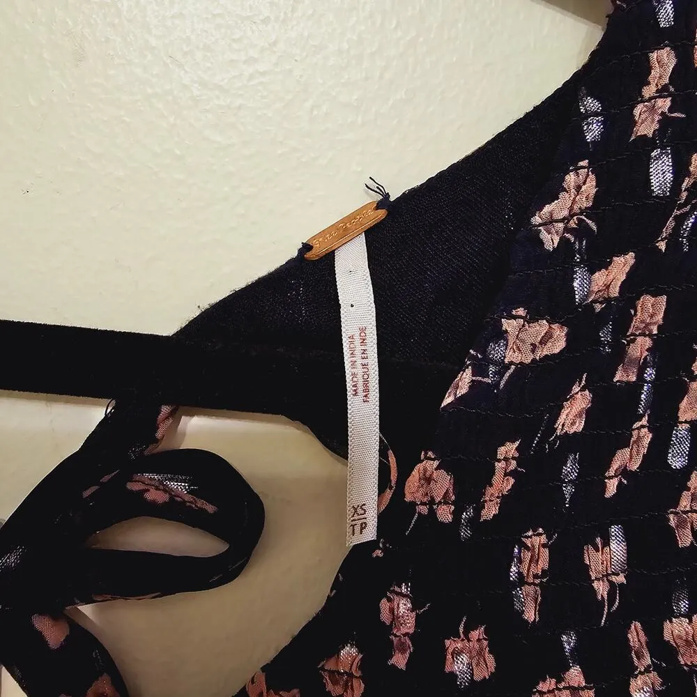 Free People Marina Mini Dress Long Sleeves Tie Back Navy Blue Women's Size XS - Image 9