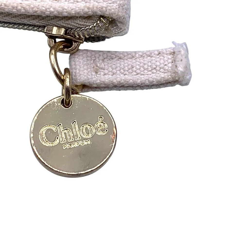 Chloé Parfum Canvas Coin Purse Makeup Case Gold Charm Red Stitching Chic Travel - Image 4