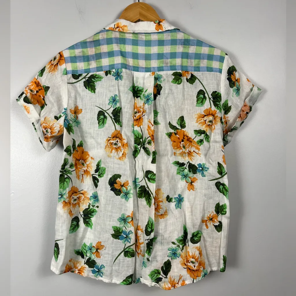 Anthropologie Maeve Classic Surf Shirt 100% linen button down multi print XXS - Image 7