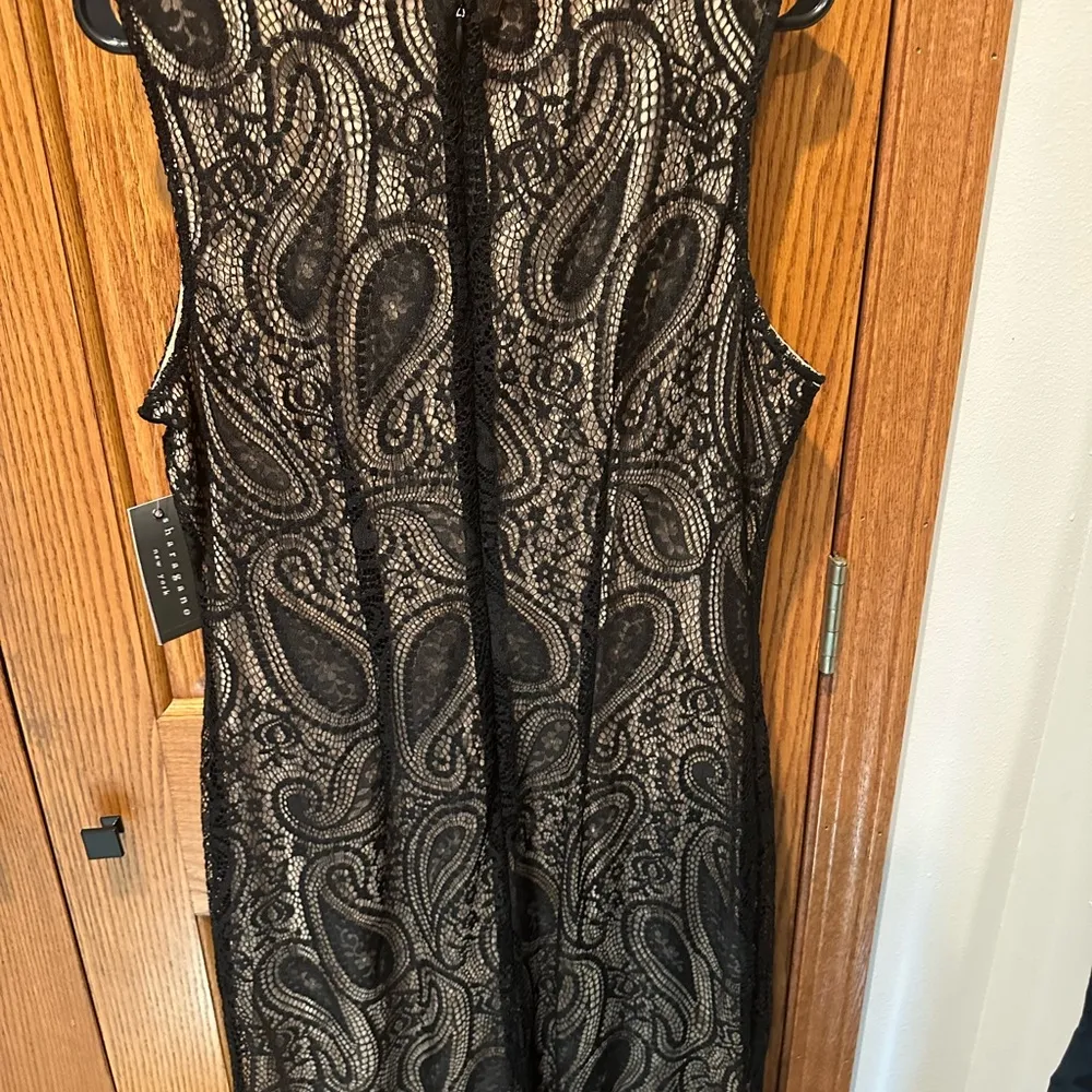Sharagano Black Lace Dress Size 12 New NWT Paisley Flapper Nude Lining - Image 6