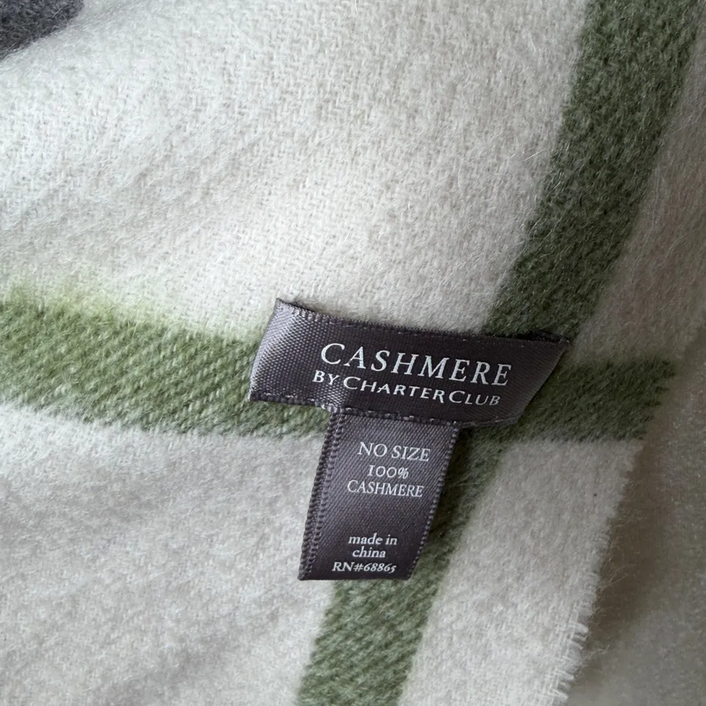 Charter Club Cashmere Green and White Plaid cashmere Scarf - Image 2