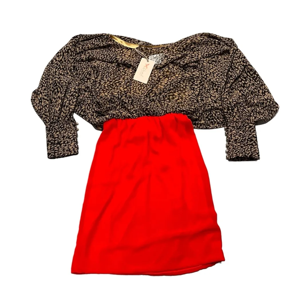 NEW THML Artist Reception Brown & Red Print Long Sleeve Dress size Large - Image 8