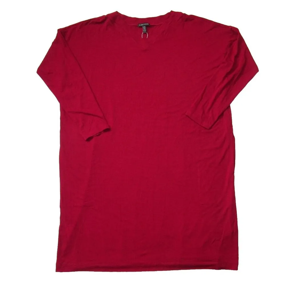NWT Eileen Fisher V-Neck Boxy Shift in China Red Viscose Jersey Dress L - Image 2