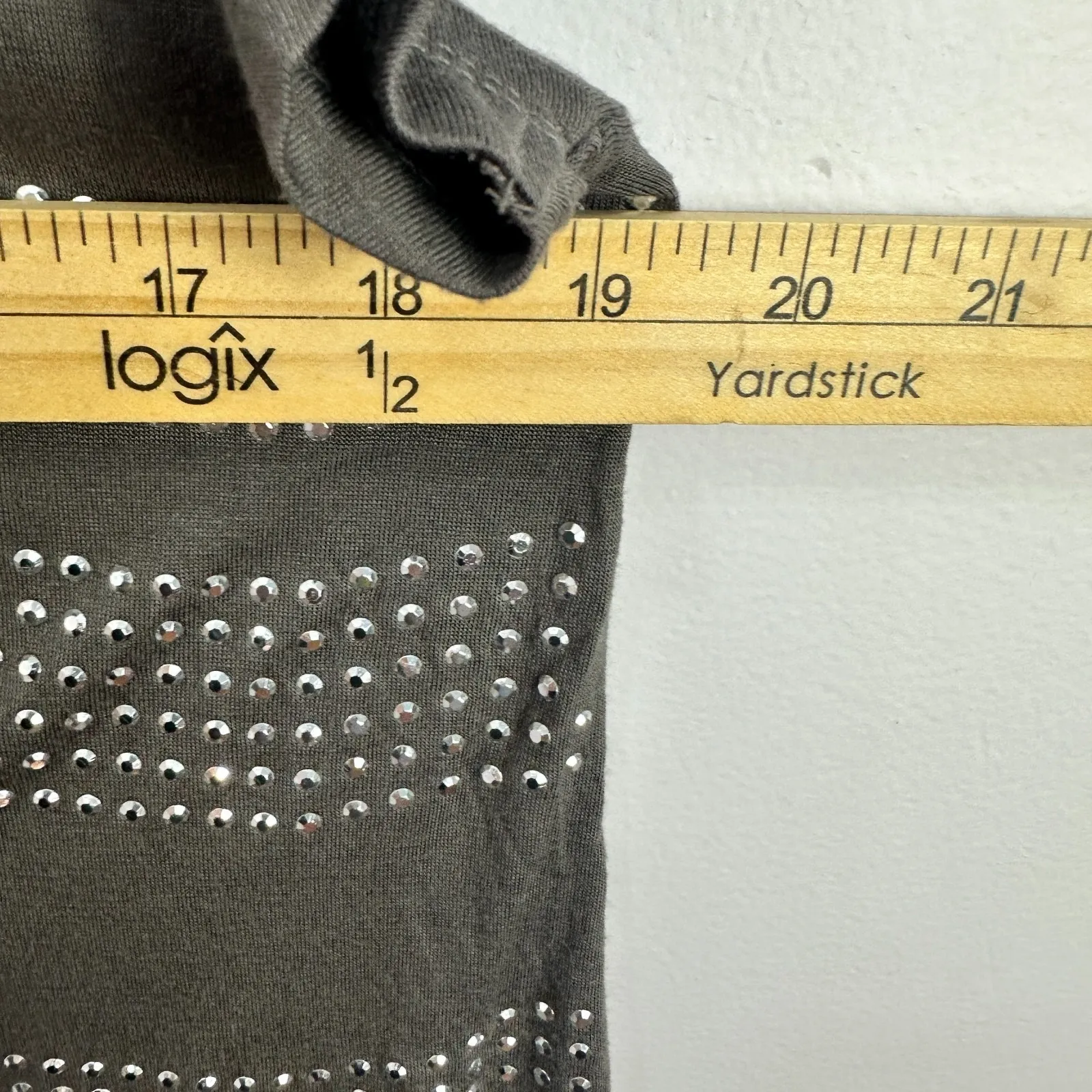 INC Studded Top XL‎ Gray Scoop Neck Tee Indie Sleaze Glam Rock Festival Y2K - Image 4