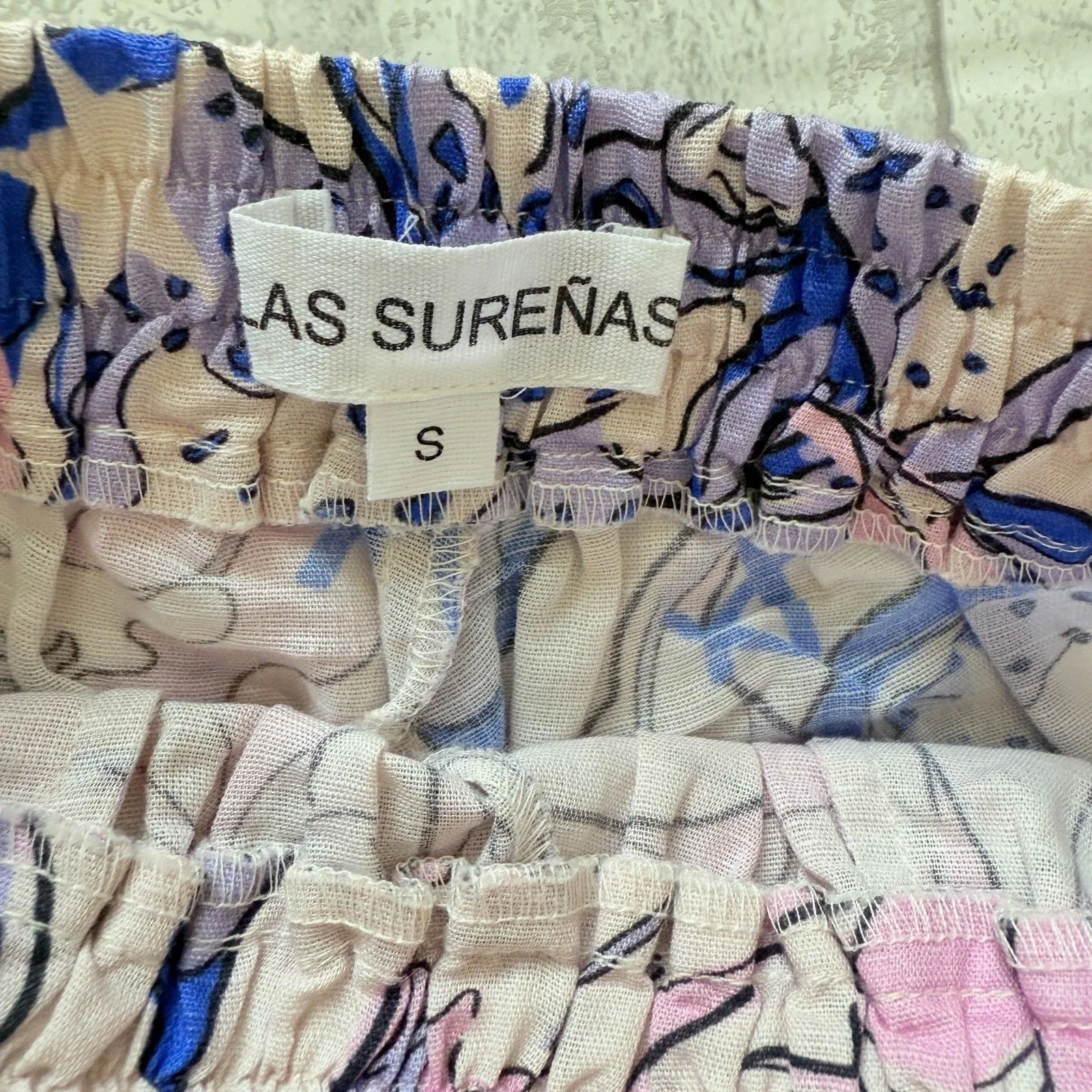 Las Sureñas Amor Blue Linen Blend Elastic Waist Lightweight Pool Day Shorts Sz S White - Image 8