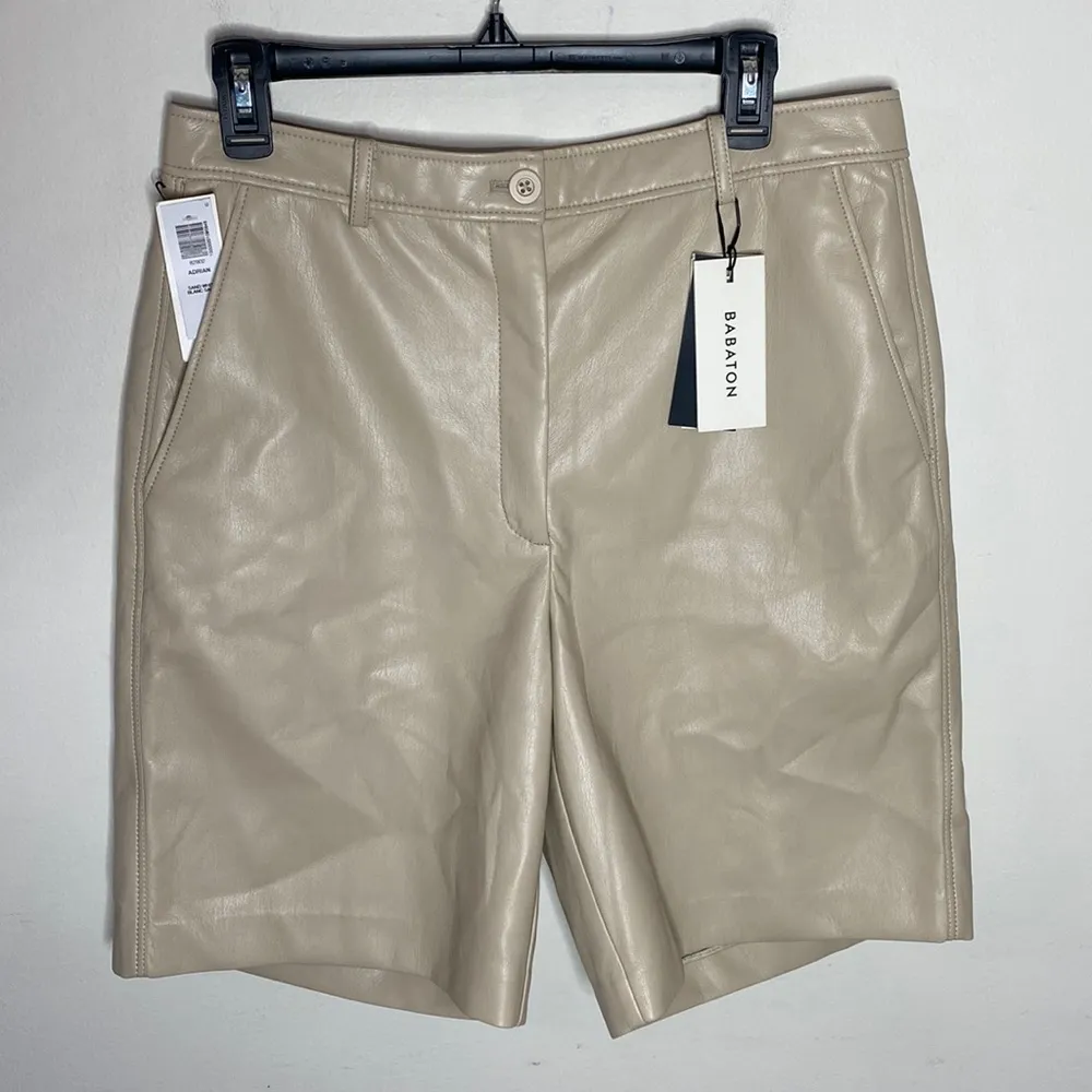 Aritzia Babaton Adrian faux leather high waisted shorts in sand white size 12 - Image 2