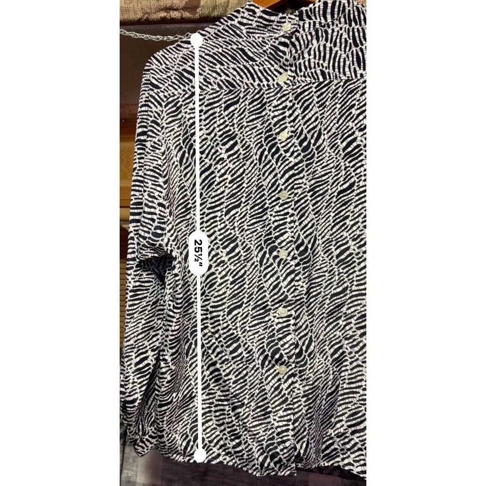 Vintage Ann Stevens NY Abstract Print Long Sleeve Blouse Black Size L - Image 7