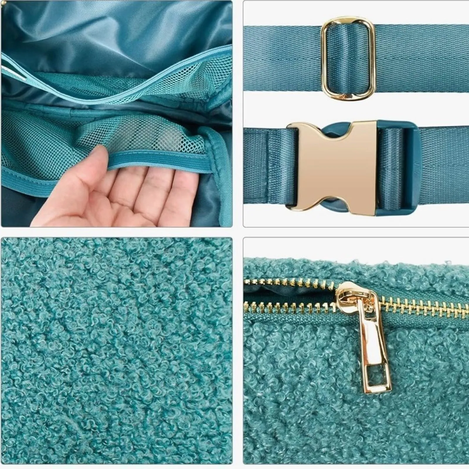 Sherpa Belt Bag / Fleece Fanny Packs in Green with Adjustable Strap New - Image 5