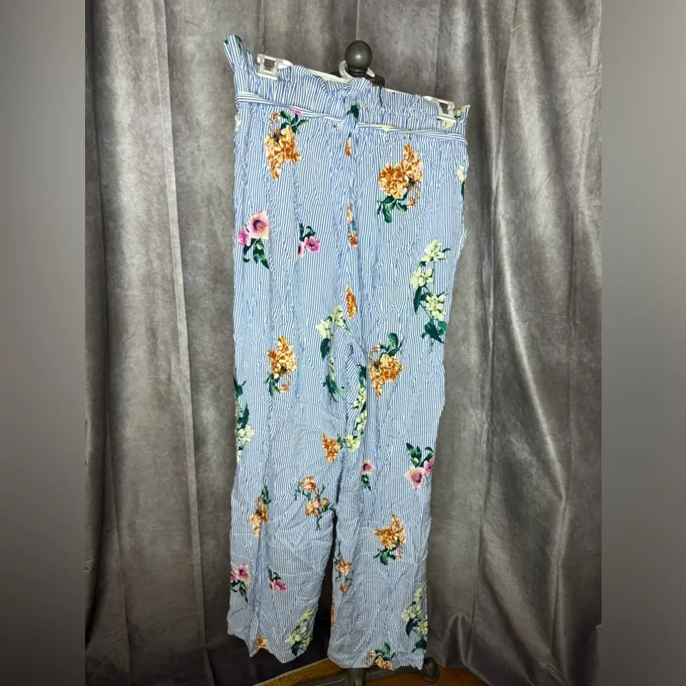 Indero Striped Pants Paperbag Floral Sz S/M Summer Stripes Palazzo - Image 3