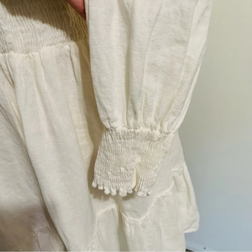 ZARA‎ New Oyster White Bohemian Linen Blend Short Dress Size XL - Image 11