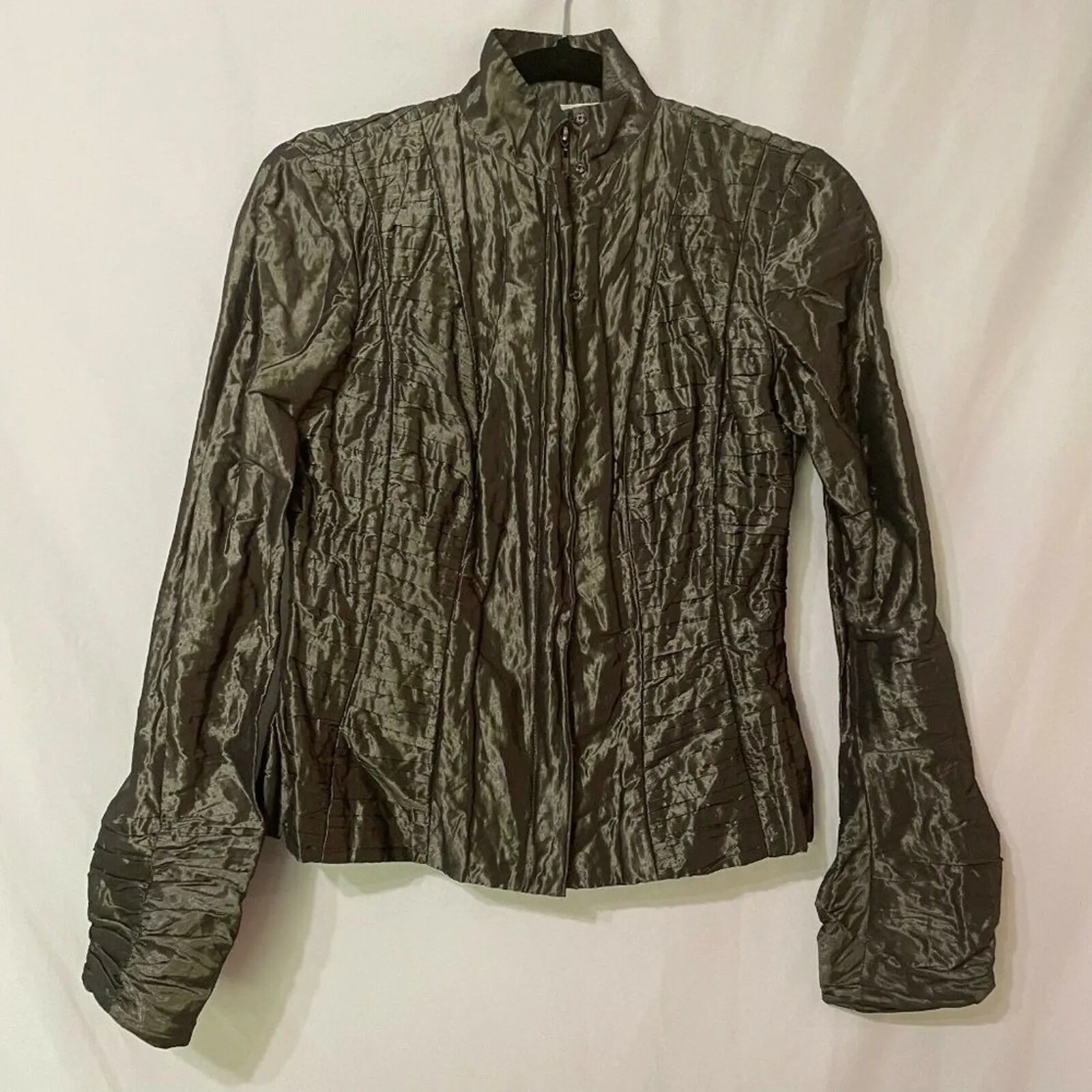 Worth Vintage Grey Long Sleeve Lagenlook Jacket Womens 0 Artsy 1980s Metallic Gray - Image 4