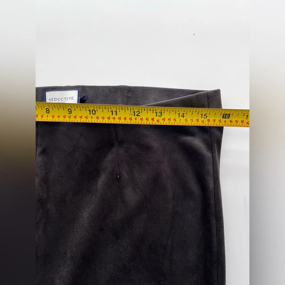 Seductive Womens Elastic waist faux suede High Rise Straight Sabrina Pants brown Size L - Image 5