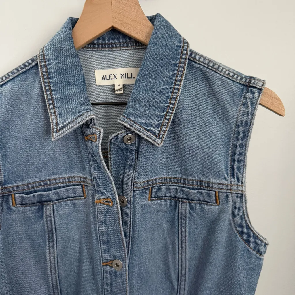 Alex Mill Medium NWOT Adeline Dress Denim Tie Belt Western Country Modest Blue - Image 7