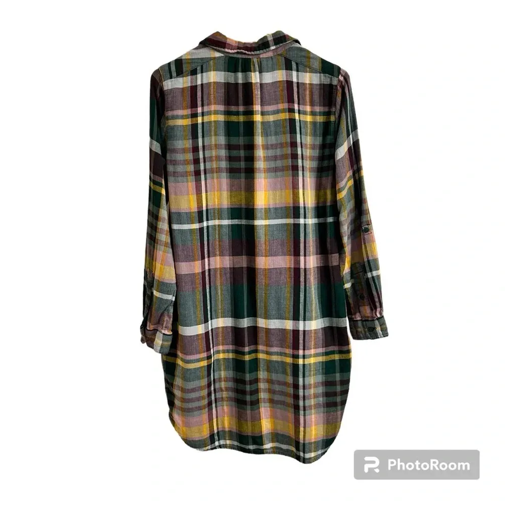 Canyon River Blues Womens Sm Purple Yellow Plaid Shirt Dress Roll Tab Sleeve - Image 2
