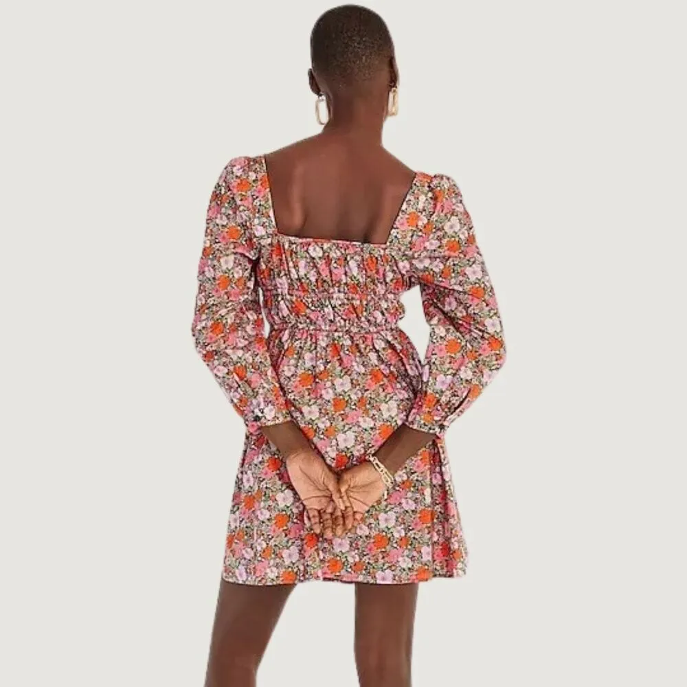 J Crew Dress Orange Liberty Meadow Song Mini Floral Puffed Babydoll Boho Size 12 Pink - Image 5