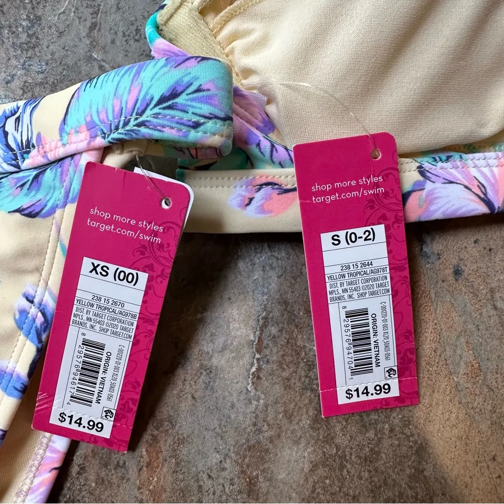 Xhilaration Yellow Floral Print Bikini Set NWT Size XS/S - Image 8