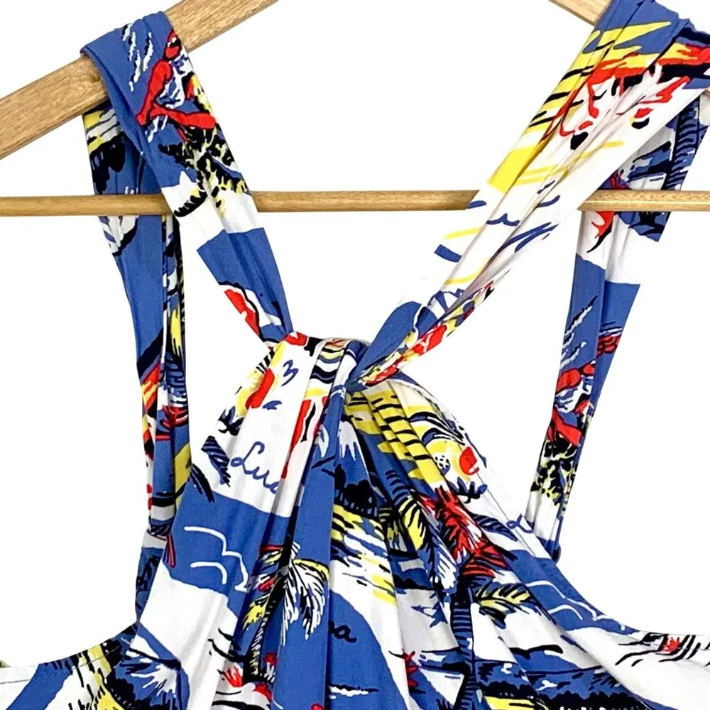 Tommy Bahama Relax XXS Tropical Print Halter Tie Neck Dress Blue Hawaiian Aloha - Image 2