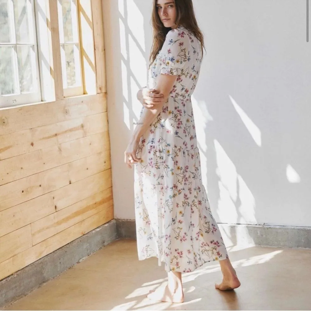 Christy Dawn The Elle Midi Floral Short-Sleeve Dress in Alabaster Garden Silk - Image 4