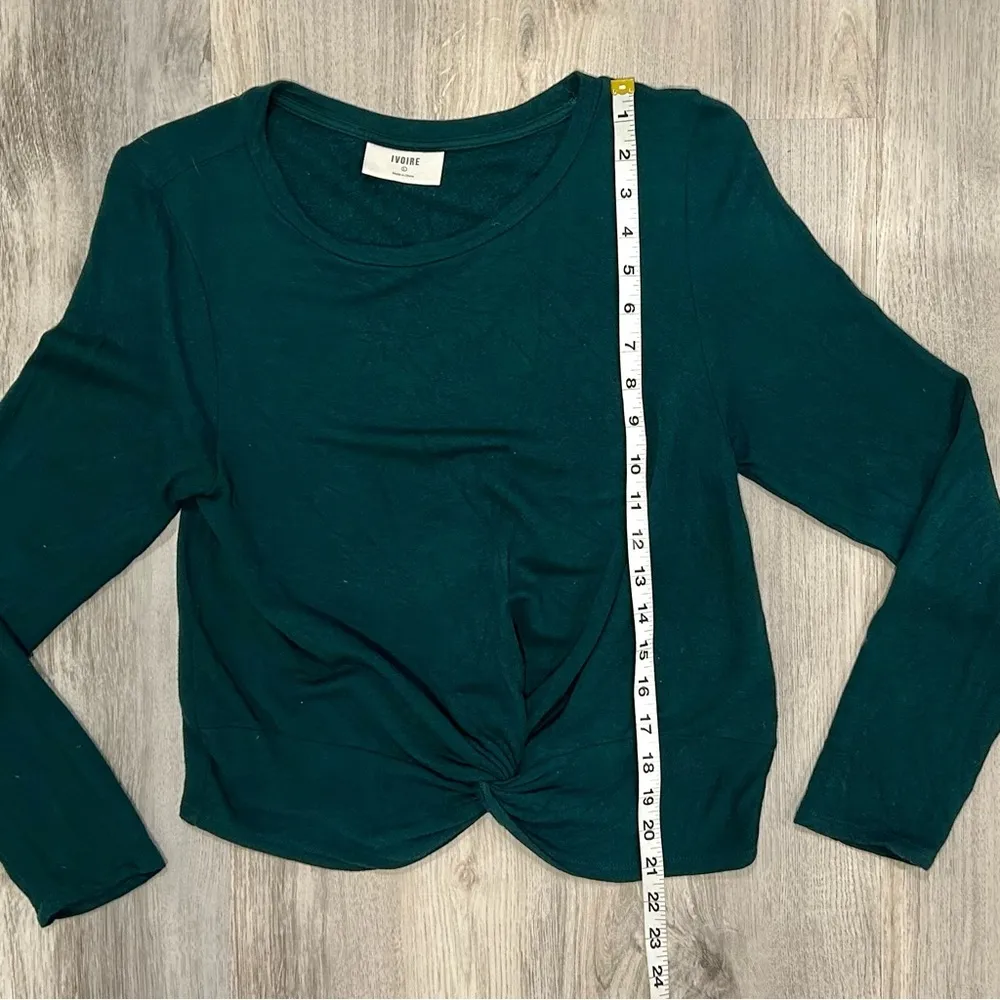 Ivoire Dark Green Long Sleeve Cropped T Shirt Front Twist Top Rayon Size L Size L - Image 2