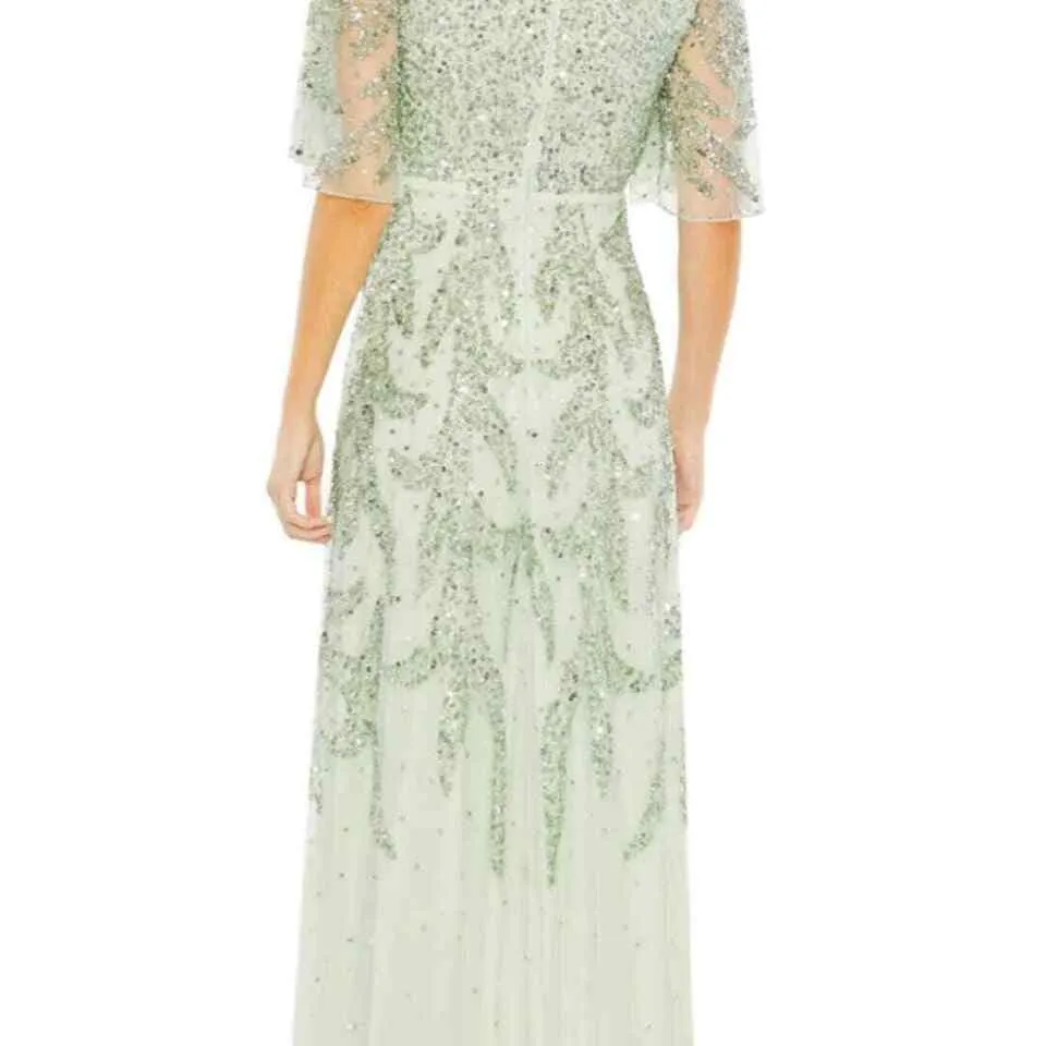 Mac Duggal 93681 Womens SEQUINED BUTTERFLY SLEEVE HIGH LOW GOWN Sage SIZE 6‎ - Image 5