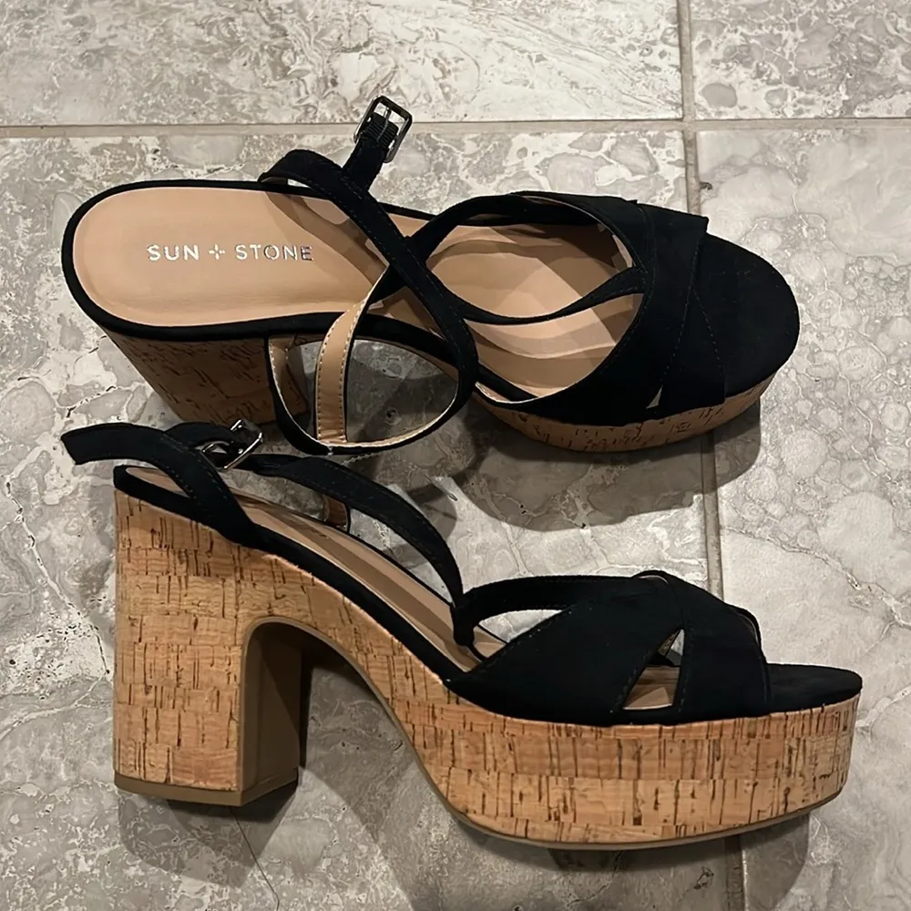 Sun+Stone Jillien Platform Block Heel Dress Sandals in Black, Size 11 New in Box Black - Image 5