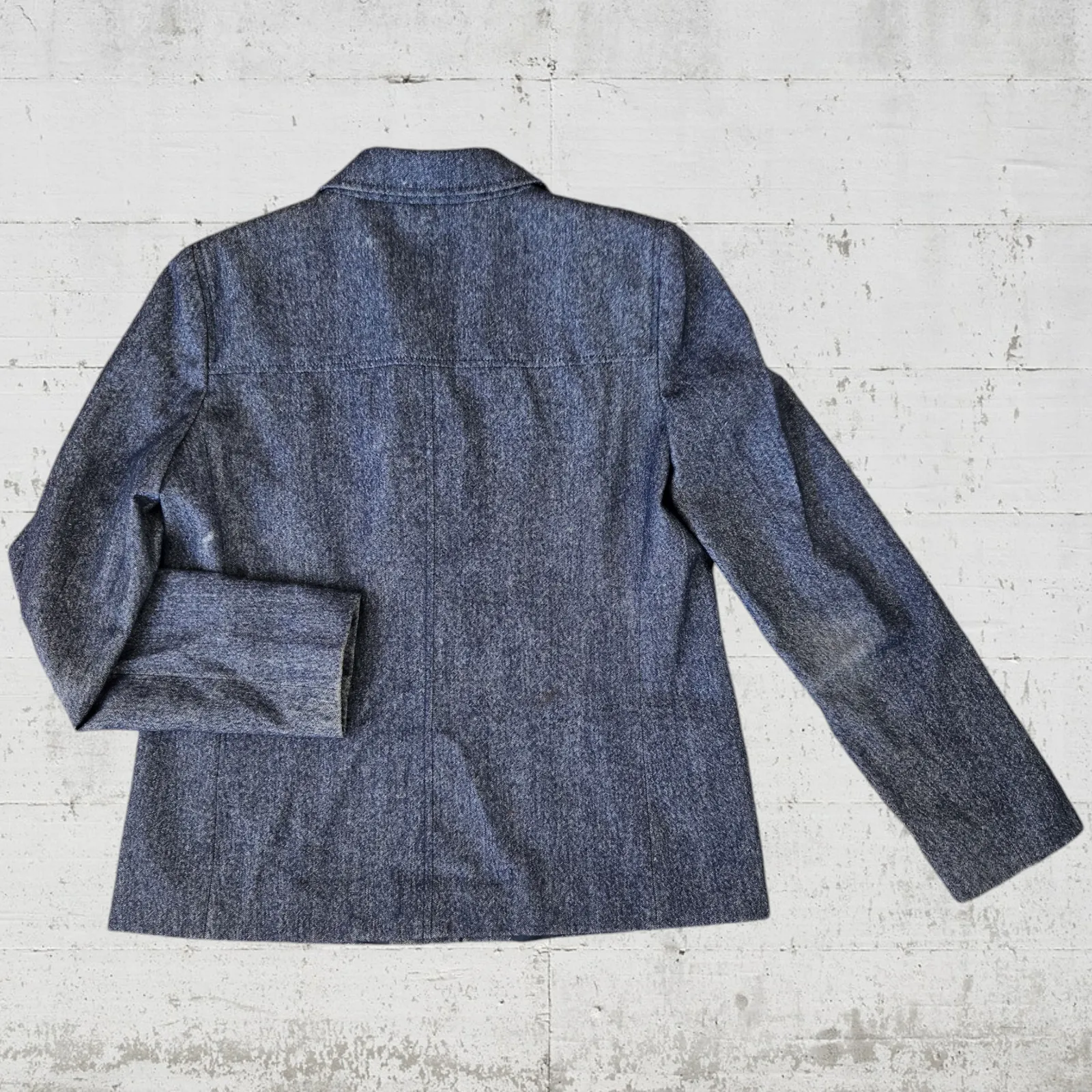 Vintage 90s Michael Kors Navy Wool Blend Chambray Single Breasted Jacket Size 8 - Image 8