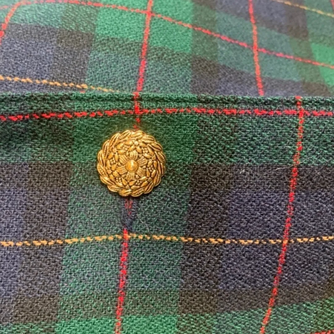 Vintage 90s Green Navy Plaid Wool Blazer Gold Button Petite 16 Preppy Old Money Blue Size 16P - Image 8