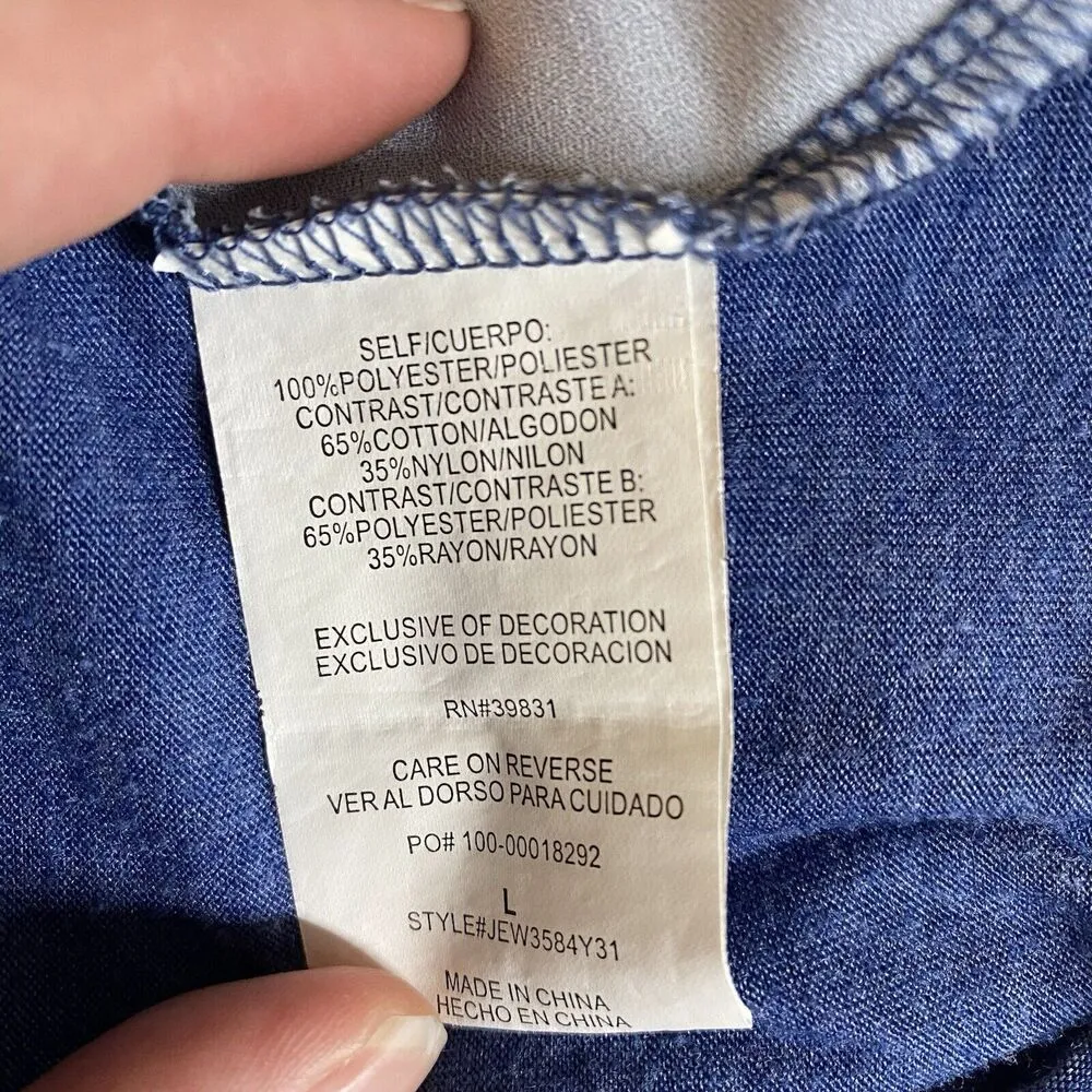 Jolt Sleeveless Blue White Striped Lace Keyhole Tank Blouse Size Large Women's - Image 5