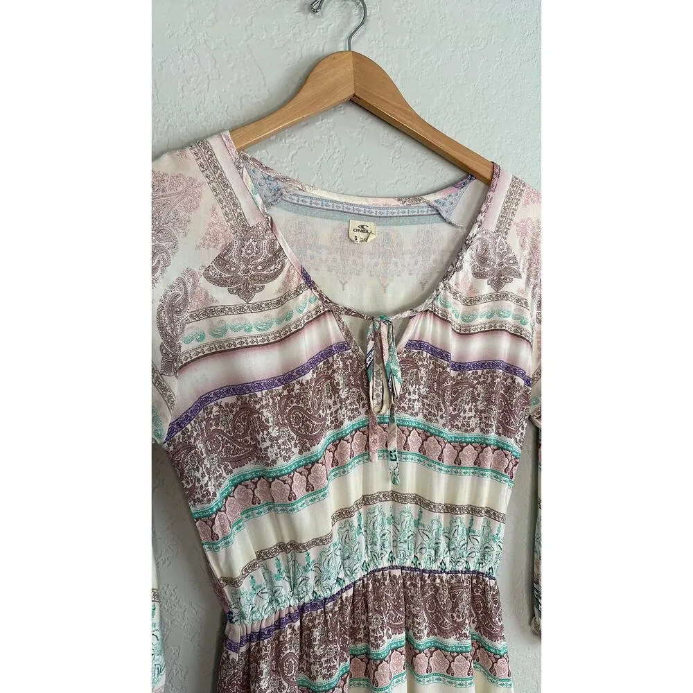 O’Neill Pastel Paisley Boho Dress Surfer Beachy Hippie Girly Ruffle Summer Vaca - Image 2