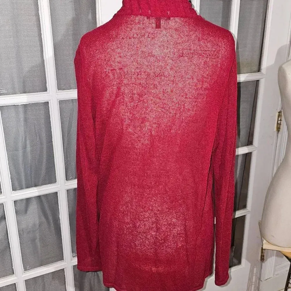 Eileen Fisher Womens Burgundy Red Linen Blend Open Ruffle‎ Cardigan Sweater 1X - Image 2