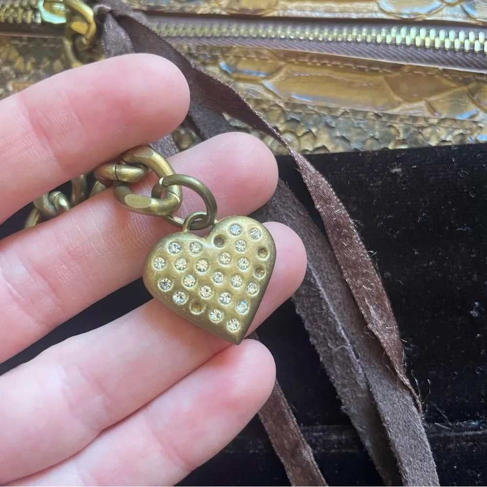 Y2K Vintage Juicy XOXO Brown Velvet Embellished Structured Zip Top Tote Bag Gold - Image 13