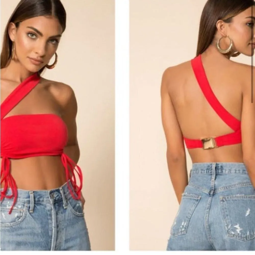 NWT Superdown Red One Shoulder Top Gold Buckle- Size Large - Image 4