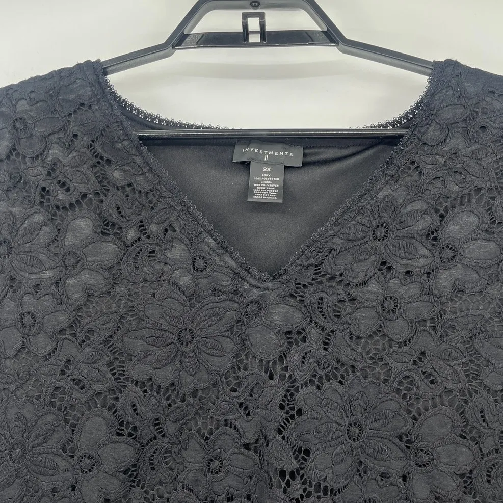 Investments Crochet Lace Womens Top 2X Holiday Glam Romantic Whimsigoth Fairy - Image 2