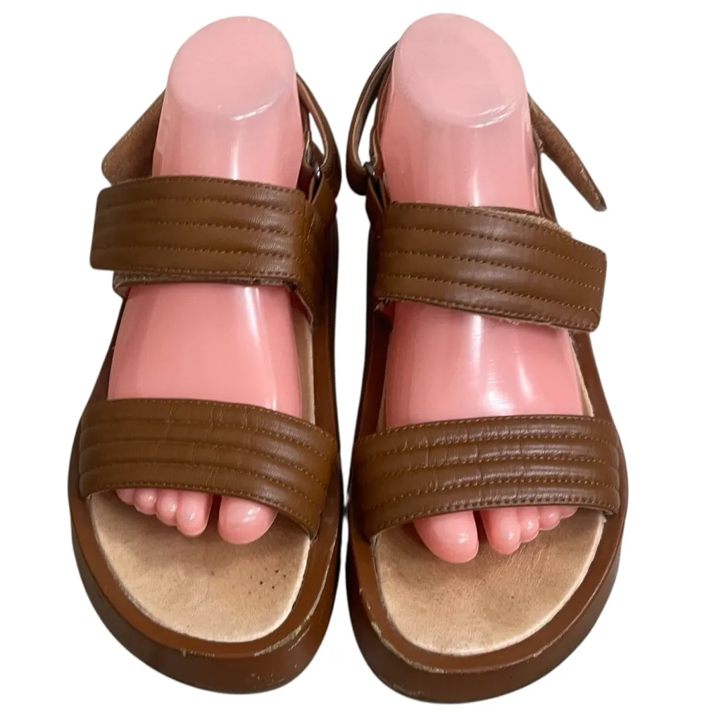 Madewell The Emmalee Sandal‎ Brown Leather Platform Quilted Strappy Size 9 - Image 3