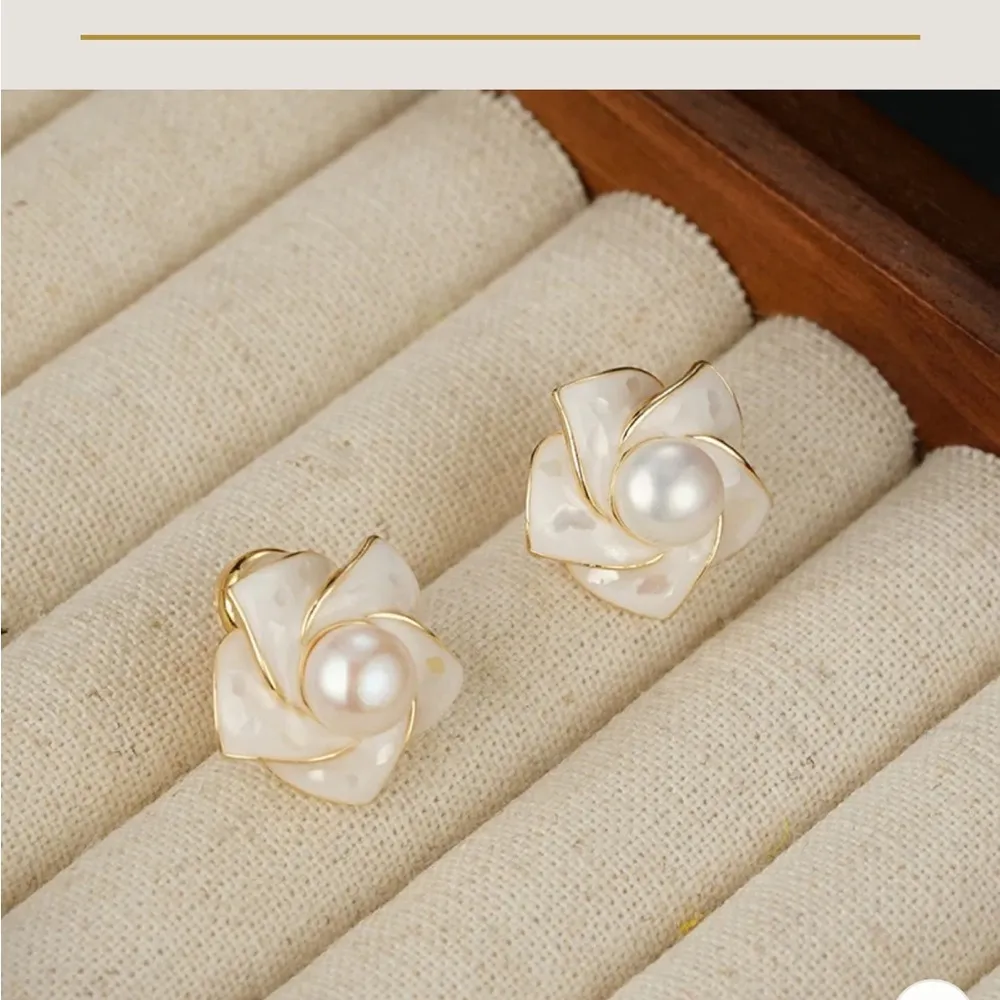 Voyage Jewelry White Pearl & Gold Magnolia Earrings - Image 2