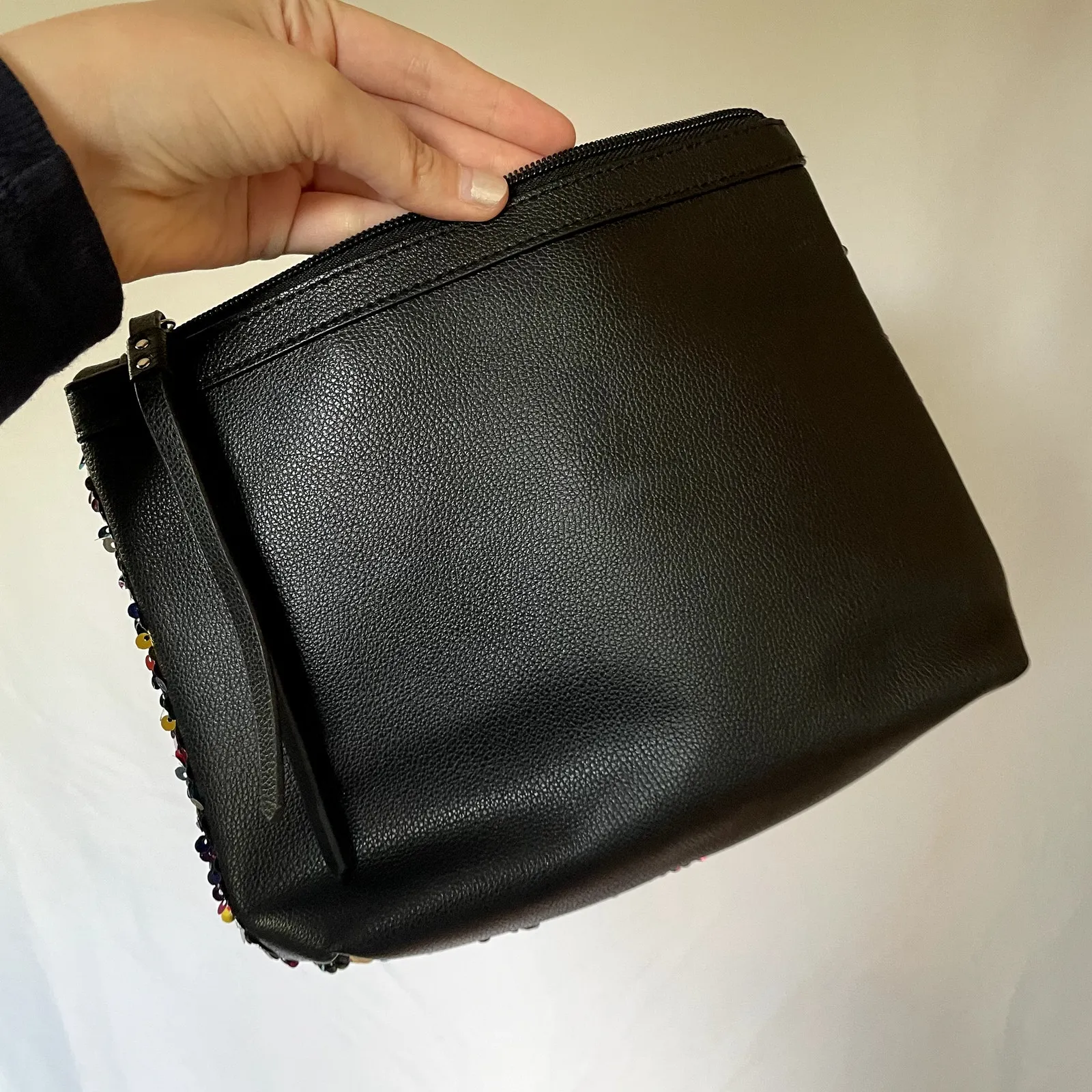 Victoria's Secret rainbow reversible flip sequins black leather clutch bag zip - Image 4