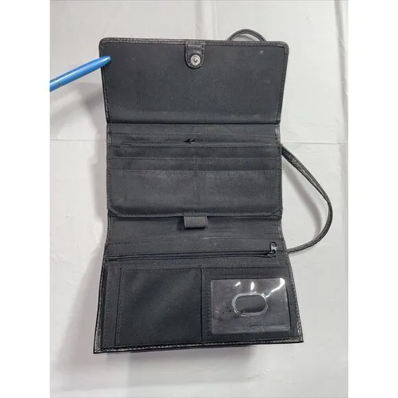 Designer FOSSIL Mini Crossbody Bag‎ Purse In Black Leather 7.5x4.5" - Image 5