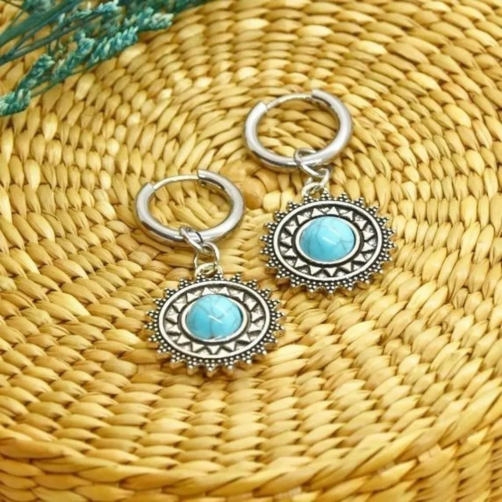 Turquoise Stone Earrings Blue - Image 3