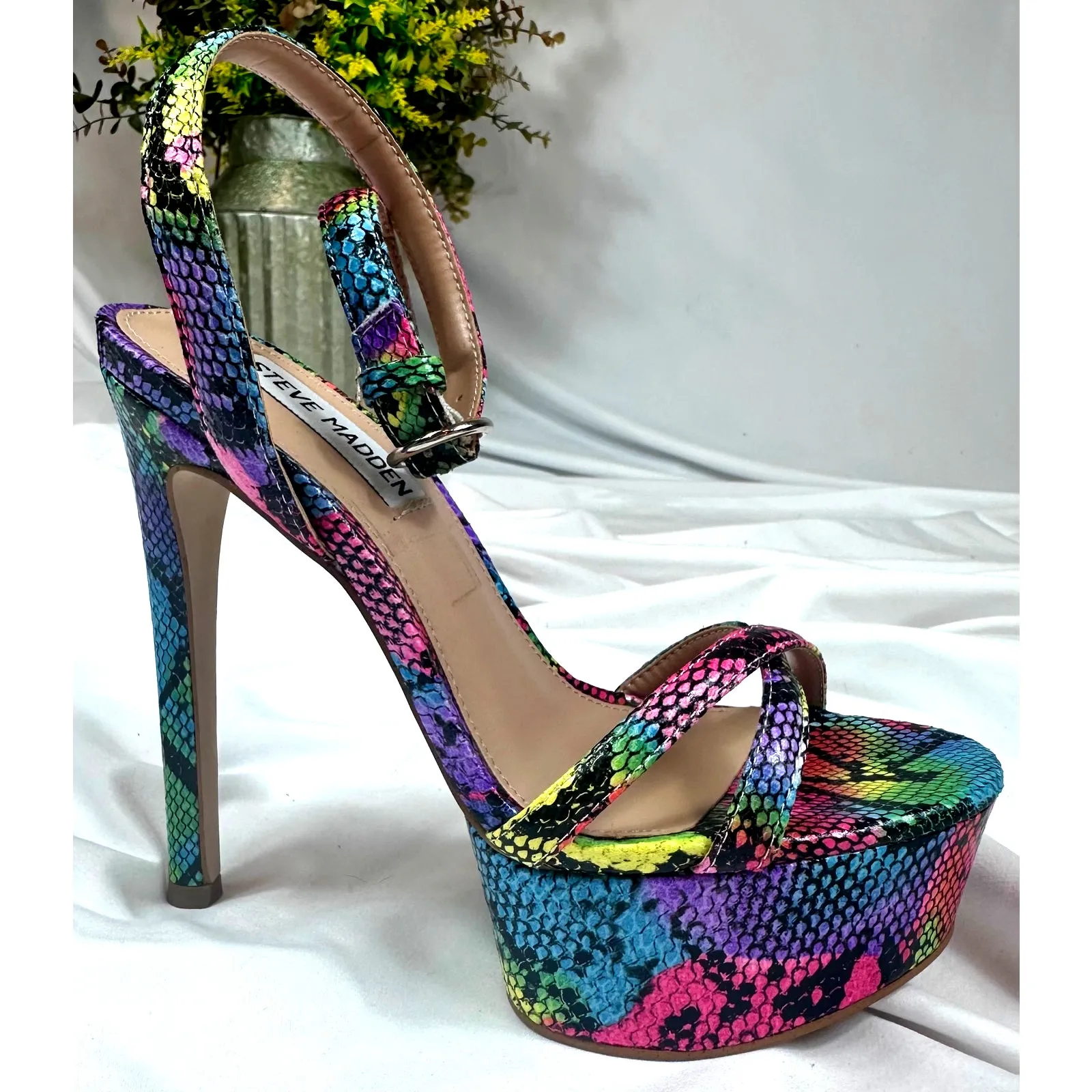 Steve Madden Marciana Snake Skin Multi Ankle Strap Open Toe High Heel Sandals 6 - Image 13