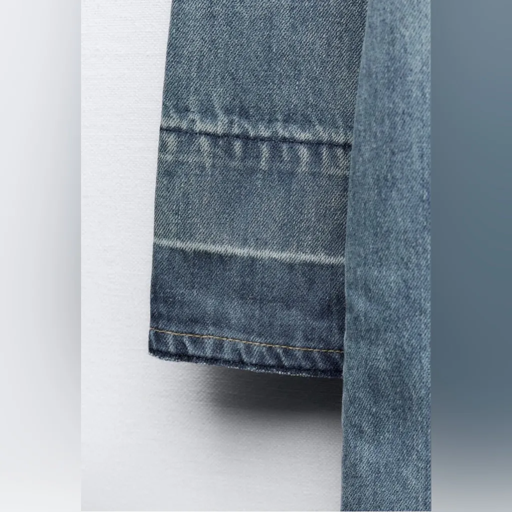 New ZARA Denim TRF Dress Size Large Long-sleeved Cotton Denim Mini Dress/Tunic - Image 9