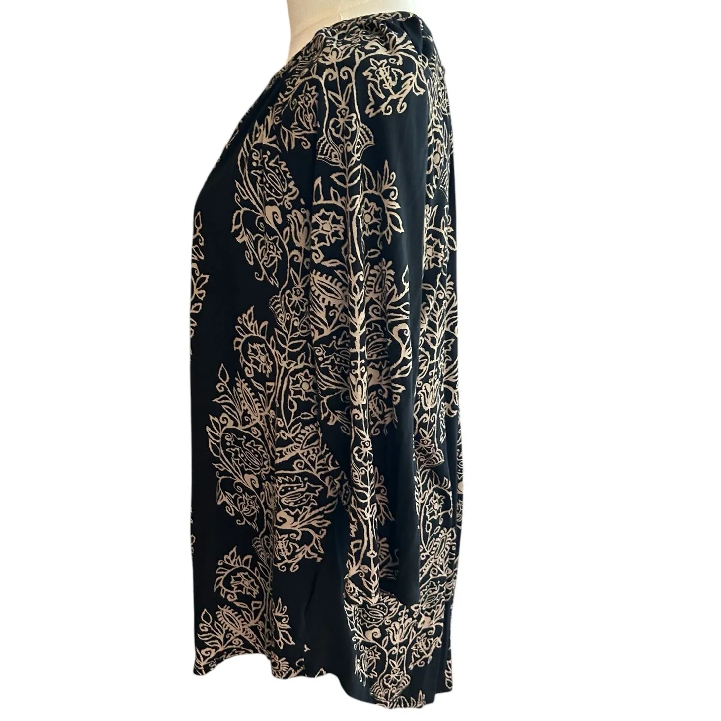 Lucky Brand Women 3/4 Sleeve Floral Top Size 1X Black Keyhole Neck Boho Aztec - Image 5