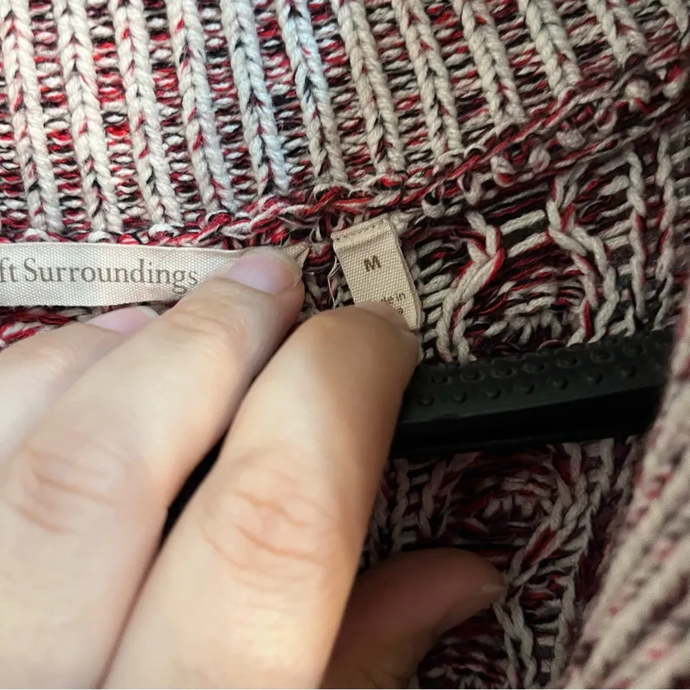 Soft Surroundings womens 1/4 zip cable knit wool blend sweater red/cream medium - Image 5