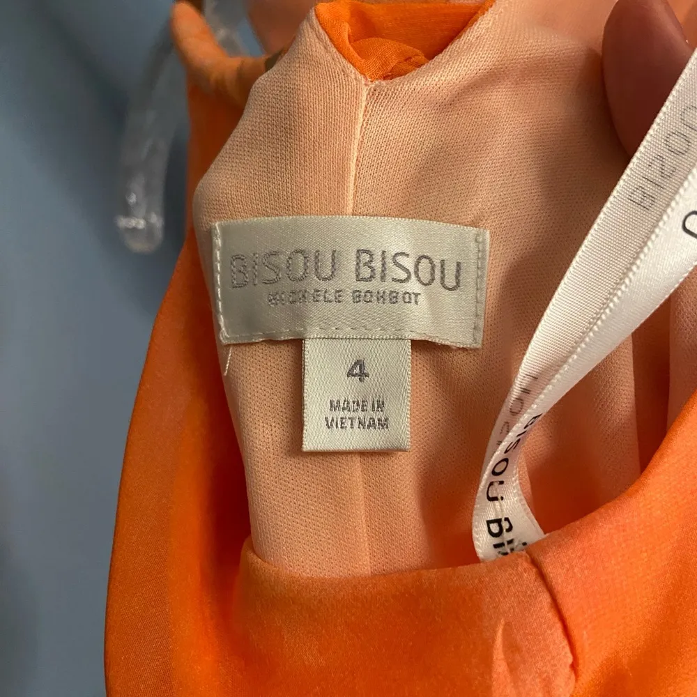 BISOU BISOU MICHELE BOHBOT HALTER KEYHOLE NECKLINE ORANGE FLORAL MAXI DRESS sz 4 - Image 5