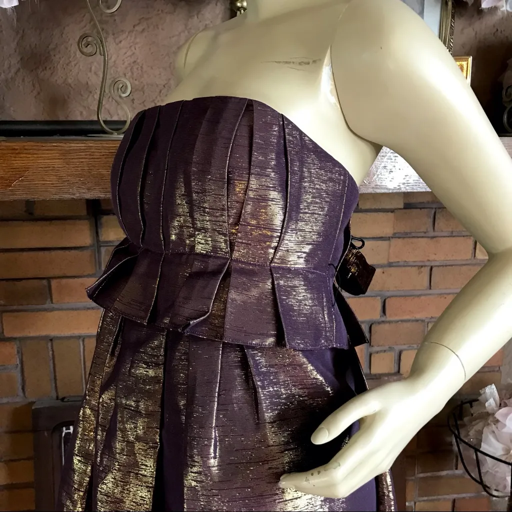 VERA WANG LAVENDER LABEL PURPLE & GOLD METALLIC STRAPLESS COCKTAIL DRESS (6) - Image 11